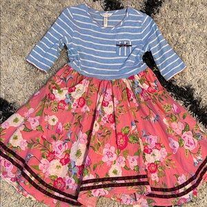 Matilda Jane Blue Striped and Pink Floral Dress